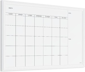 U Brands Magnetic Dry Erase Calendar White Board, 16 x 20, White Wood Style Frame, Includes Magnets