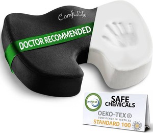 ComfiLife Premium Comfort Seat Cushion - Non-Slip Orthopedic 100% Memory Foam Coccyx Cushion for Tailbone Pain - Cushion for Office Chair Car Seat - Back Pain & Sciatica Relief (Black)