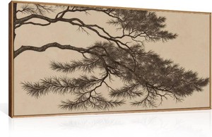 LHIUEM Large Vintage Pine Tree Branch Framed Canvas Wall Art,Sketch Botanical Wall Decor,Nature Plant Artwork,Brown Antique Etching Art Prints for Living Room,Bedroom,Ofiice-20 x40 x1
