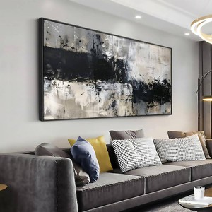Abstract Canvas Wall Art, Black Grey Modern Framed Decor 20x40