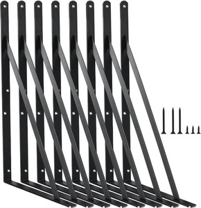 8 Pack L18 x H 12 Black Heavy Duty Shelf Brackets with Screws Metal Shelf Brackets Shelf Support Angle Brackets for Shelves L Brackets Heavy Duty Floating Shelf