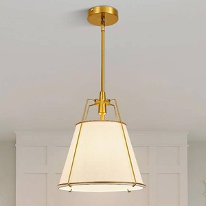 $140 Modern Pendant Light Fixtures with 12 White Linen Fabric Shade, Adjustable Hanging Light Fixture,Drum Gold Vintage Chandelier for Kitchen Island Bedroom Dining Room Foyer Entryway