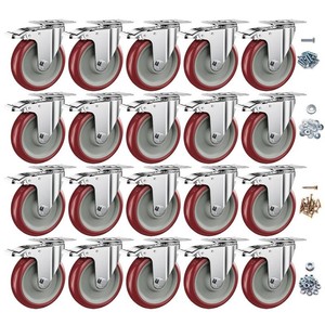 5 Heavy Duty Plate Casters with Brake, Set of 6