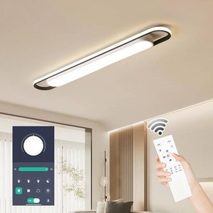 4Ft Modern Smart LED Linear Ceiling Lights Dimmable LED Ceiling Lamp with Remote Control,65W MetalAcrylic Flush Mount Ceiling Lighting Fixtures for Kitchen Living Room Kitchen Dining Room (48)