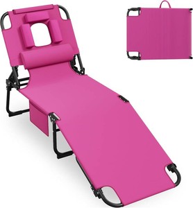 Folding Tanning Chair with FaceHole,5 Adjustable Positions,Pink