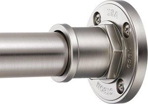 BRIOFOX Industrial Shower Curtain Rod - 2-in-1 Design Tension Curtain Rod - Rustproof Non-Slip 27 to 43 Inch 304 Stainless Steel, Brushed Nickel Window Curtain Rod