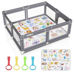 Baby Playpen with Mat Safety Gate for Toddlers Large 71x60in Gray