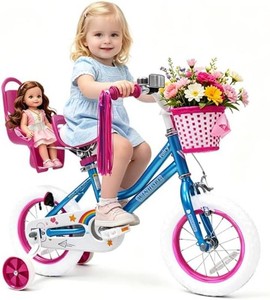 WinHope Fairy Girls Bike with Doll Seat, 12-20 Inch Kids Bike for Ages 2-12