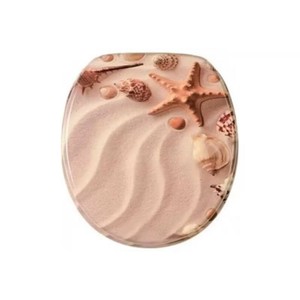 Sanilo 106 Round Molded Wood Toilet Seat with No Slam, Slow, Soft-Close Lid, Stainless Steel Hinges, and Unique Decorative Design, Sanibel
