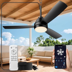 PBLALA 42 Outdoor Ceiling Fans with Lights,Plug in Ceiling Fan Light,Gazebo Fan Light,Hanging with Hook,45W,3CCT,App&Remote Control,6-Speeds,DC Motor,Portable Fan for Patios,Pergola