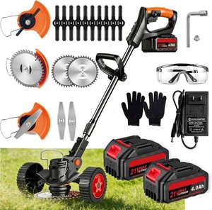 21V Cordless Weed Wacker, 2 4.0Ah Battery Powered Weed Trimmer, Electric Weed Eater with 3 Types Blades, Adjustable Cutting Height & Angle, Brush Cutter & Edger Lawn Tool for Garden Yard Care