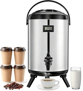 3.2 Gal12L Non-Electric Insulated Beverage Dispenser, Stainless Steel Thermal Drink Server with Spigot & Temp Display, Hot & Cold Drink Dispenser for Cafes, Restaurants, Parties, Silver
