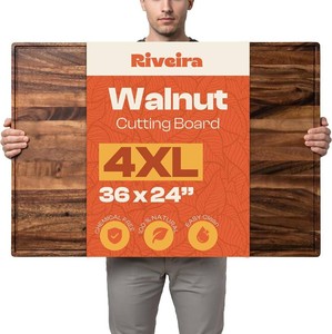 $150 Riveira Extra Large Walnut Wood Cutting Board for Kitchen, 36 x 24, 1 Inch Thick   Large Wood Butcher Block Cutting Board with Juice Groove for Meat, Turkey, Bread & Charcuterie