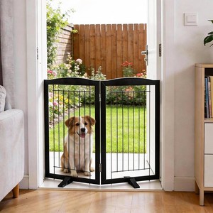 Dog Fence Indoor,Dog Gate Indoor for Doorway pet gate -2-Panel Freestanding, Hallways, House or Stairs -40x32-Inch Retractable Foldable Expandable Wood Pet by SFJC (Black)