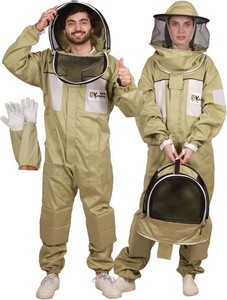 Ultra-Ventilated Polycotton Beekeeping Suit for Men & Women with Gloves & Two Beekeeping Veils-Professional & Beginner Apiarist Suit. (Olive,L)