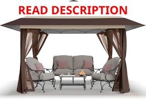 $210 CROWN SHADES 11x11 Pop Up Gazebo, Outdoor Canopy Tent, Beige & Coffee