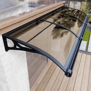 Awning for Door Entrance, Window Awnings Exterior with Aluminum Bracket Polycarbonate Board, Patio Balcony Porch, UV Rain Snow Protection Brown 60x90cm24x35in