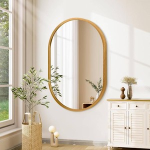 JJUUYOU Oval Bathroom Mirror Wall Mounted Mirror Gold Metal Mirrors 20x28 Aluminum Alloy Framed Bedroom Mirrors for Living Room Entryway Dorm and Entryway