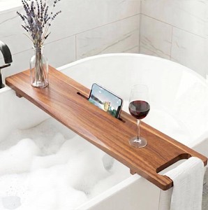 Adjustable Acacia Wood Bathtub Tray Caddy, 39 L with Handles