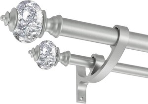 Double Curtain Rods for Windows 36 to 72 Inches, 1 Inch Front and 58 Inch Back Heavy Duty Double Curtain Rod, Double Drapery Rod with Stacking Tower Translucent Finials and Aluminum Bracket, Silver