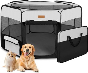 Akinerri Portable Dog Playpen, Foldable Pet Play Pen for Puppy Cat, Black