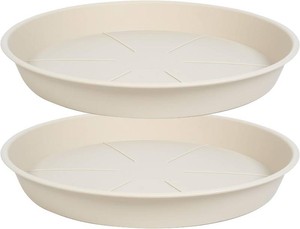 OVZILKI 2 Pack of Plant Saucer Tray 19 inch, Heavy Duty Plastic Pot Plant Drip Trays Saucers for for Indoors Outdoor, Plant Water Tray for Planters 16-19 (19, Beige)