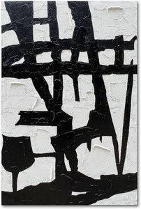 $130 NANKAI Hand-Painted Black and White Wall Art Minimalist Black and White Abstract Painting Large Oil on Canvas Texture Wall Art 45x30 inches