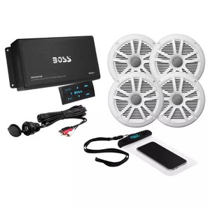 $237 Audio ASK904B.64 Marine Audio Amplifier, Speakers, USB Cable, and Phone Pouch