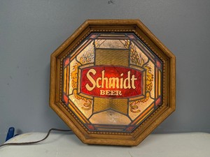 Vintage Schmidt Beer Lighted Octagon Sign G. Heileman Brewing Co. (16 Wide x 16 Tall x 3 Deep)