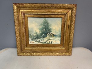 Vintage Winter Scene Painting Singed A. Ford 16 x 14 x 1.5