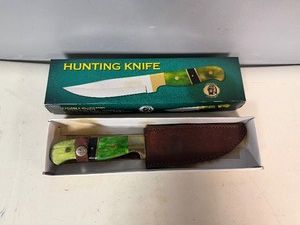 Chipaway Cutlery 11 Hunting Knife, Brass Bolster, Green Color Bone Handle