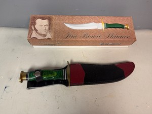 Frost Cutlery Jim Bowie Skinner Knife 13.5 Brass Bolster, Green Wood Handle