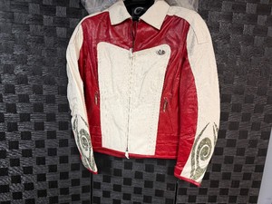 Womens CreamRed Leather Bikers Jacket - Size 8