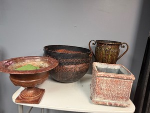 Decorative Metal and Clay Flower Pots (Details in Description)