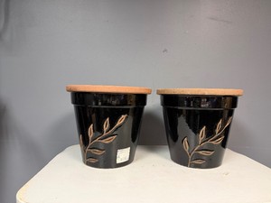 Two 12 Diameter 11 Tall Black Decorative Clay Flower Pots