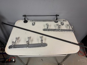 Bathroom Accessories Black Curtain Rod, Black and Chrome Towel Bars, Two Chrome Three-Hook Towel Bars