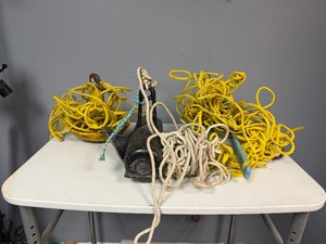 Three Boat Anchors with Rope Yellow - 12 LB, Blue - 20 LB, Black - 18 LB