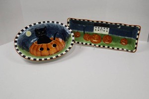 Sakura David Carter Brown Pumpkin Hollow Serving Platter & Tray 2pc