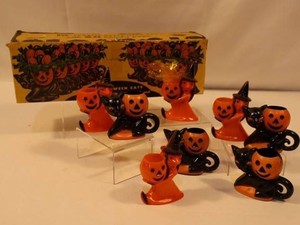Vintage Rosen Co. Halloween Candy Holders - Witches & Cats (Lot of 8)