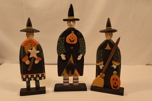 Ilona Steelhammer Signed Wooden Halloween Witch Figurines (Lot of 3)