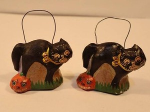 Vintage German Paper Mache Cat & Pumpkin