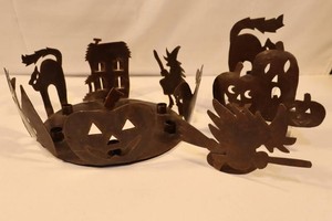 Handmade Metal Halloween Candle Holders & Decor (Lot of 4)