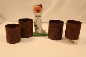 Halloween Metal Votive Holders & Ghost Figurine Mixed Lot
