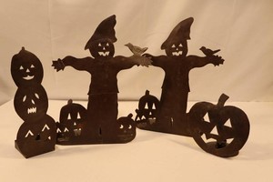 Metal Scarecrows & Jack-O-Lantern Pumpkins Mixed Lot