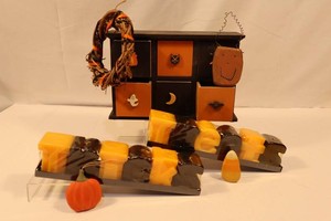Halloween Decor Mixed Lot - Candles, Wooden Treat Box & Ornaments