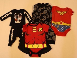 Infant Halloween Costume Assortment - Skeleton, Batman, Wonder Woman & Ghost (Lot of 4)