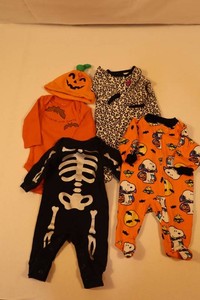 Newborn Halloween Costumes - Pumpkin, Skeleton, Leopard & Snoopy (Lot of 4)