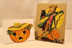 Vintage Halloween Scarecrow & Pumpkin Decor Set (Lot of 2)