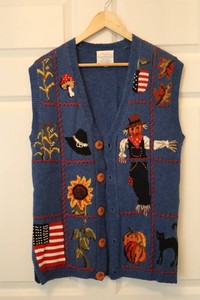 Vintage 1995 Susan Bristol Hand-Embroidered Americana Knit Vest