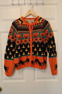 Lauren Hansen Petites Hand-Knitted Halloween Cardigan Size M